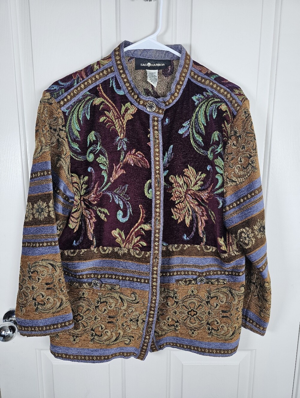 Sag Harbor Vintage Tapestry Jacket Multicolor Floral Paisley Button Size 14